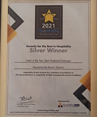 Hospitality 2021 Silver Winner certificate