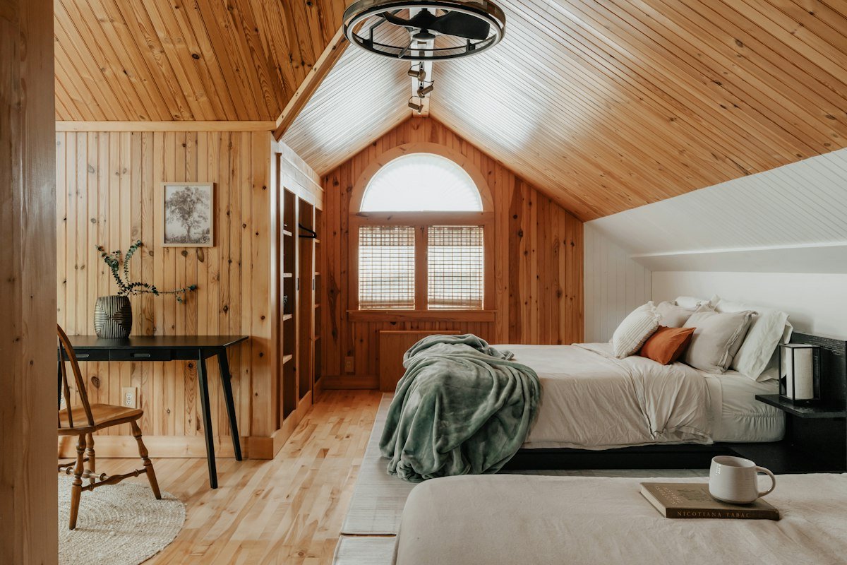 Attic bedroom with two beds